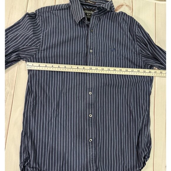 AMERICAN EAGLE Shirt Men's Size M Striped Long Sleeve Vintage Fit Navy Blue - Picture 8 of 10